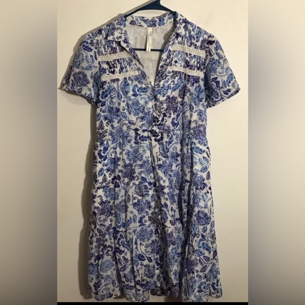 Anthropologie blue white paisley dress size XS